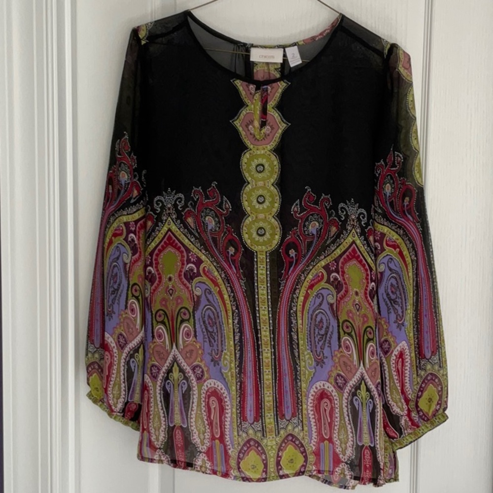 Chico's Purple Pink Graphic 3/4 Sleeve Blouse